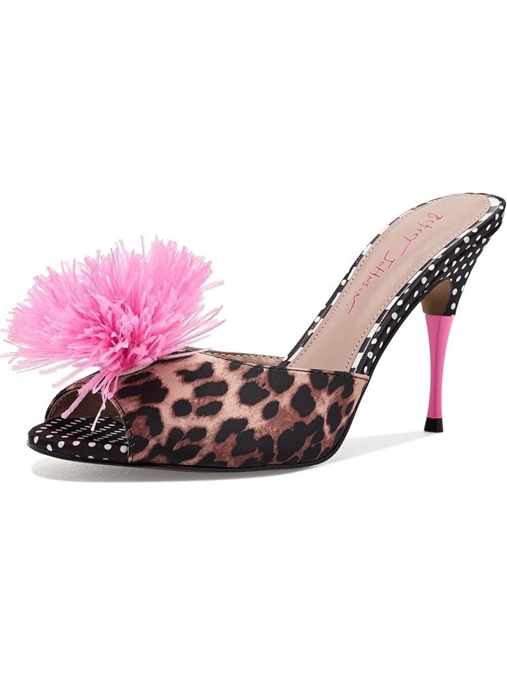 Betsey Johnson Avery Leopard Multi Feather Pom-Pom Mule Heels 9.5 NIB
